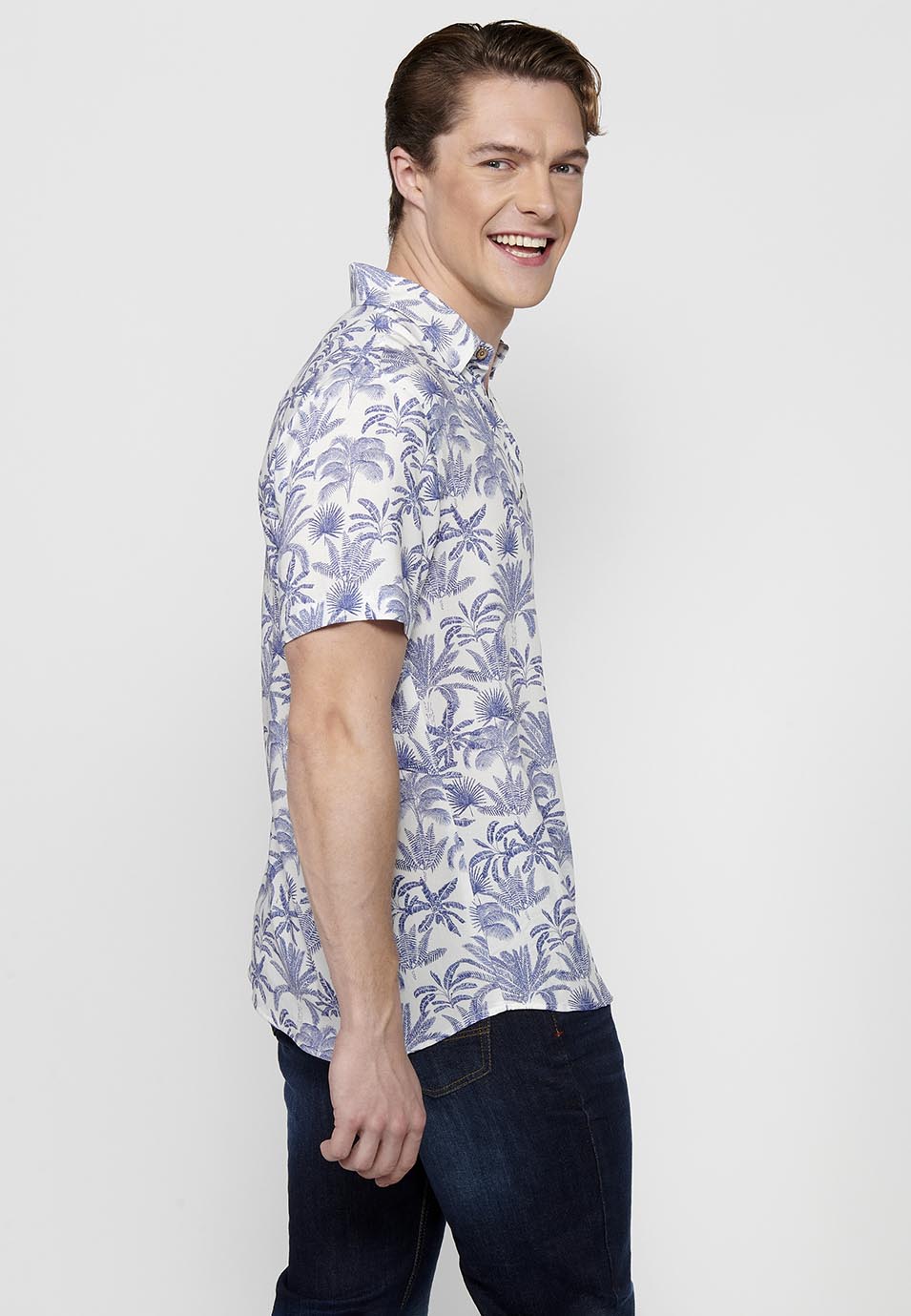 Camisa Hombre Manga Corta Estampado Palmeras Viscosa – Koroshi 2411CC44