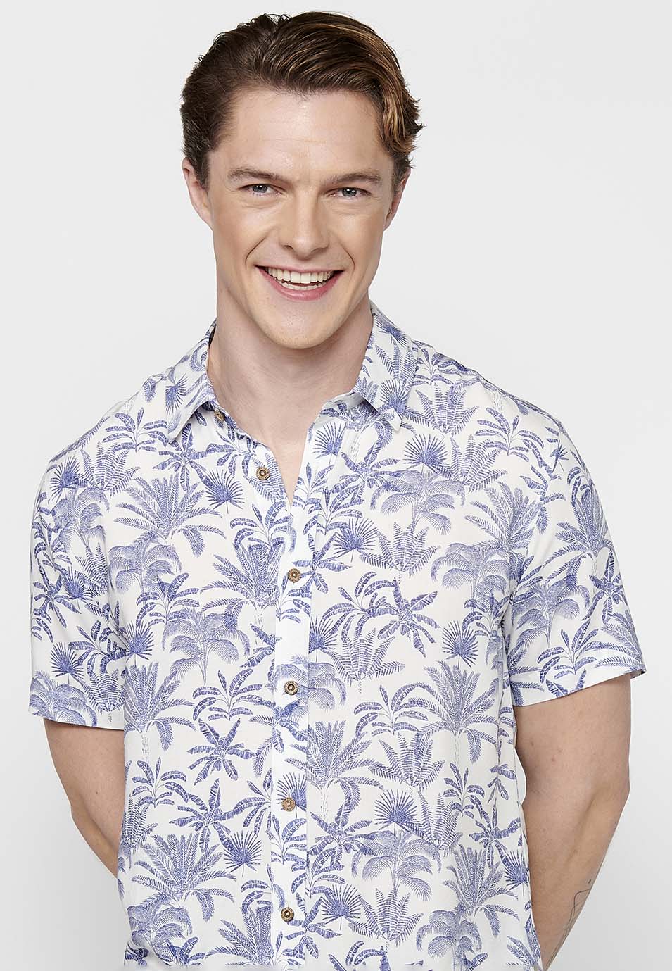 Camisa Hombre Manga Corta Estampado Palmeras Viscosa – Koroshi 2411CC44