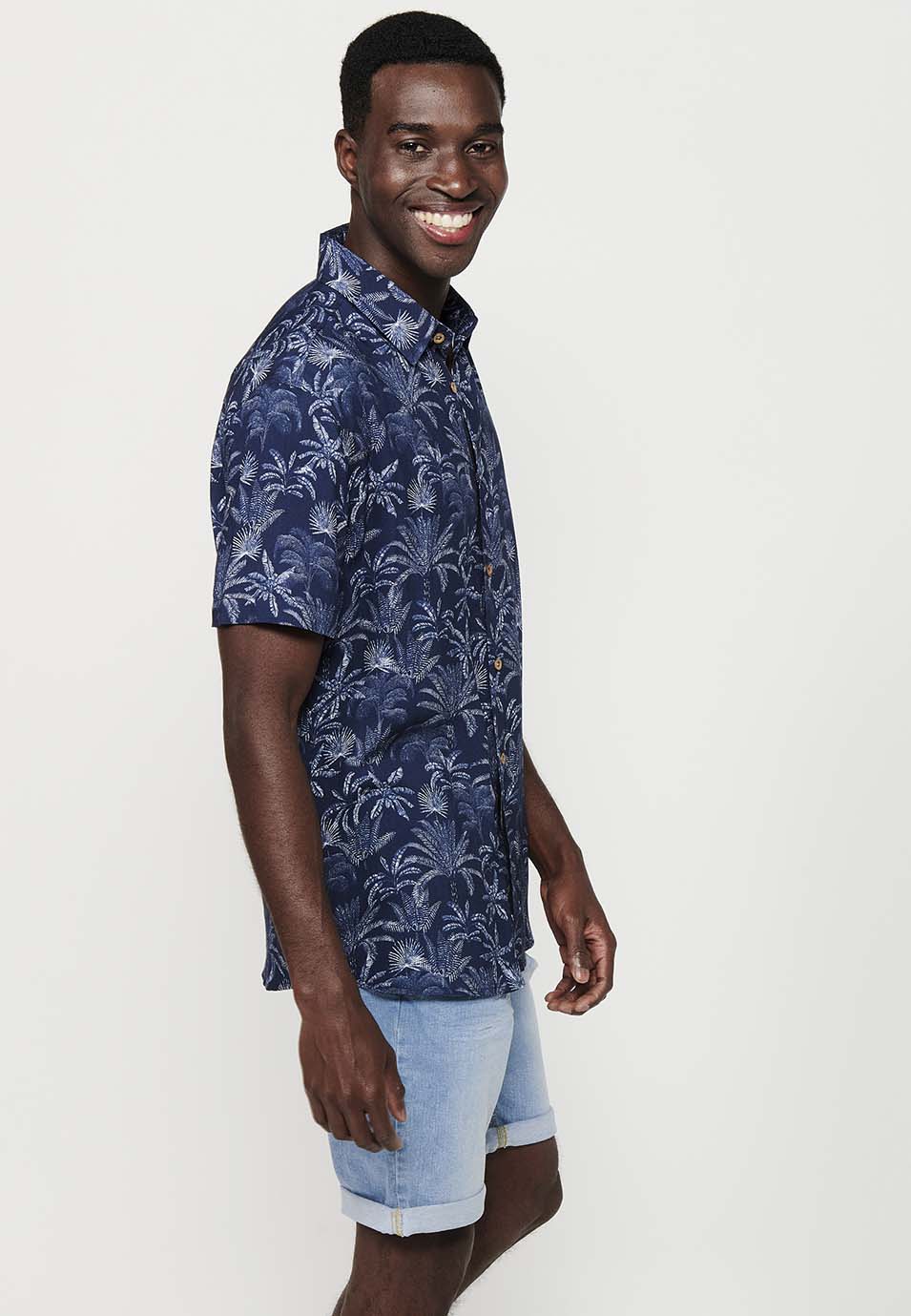 Camisa Hombre Manga Corta Estampado Palmeras Viscosa – Koroshi 2411CC44