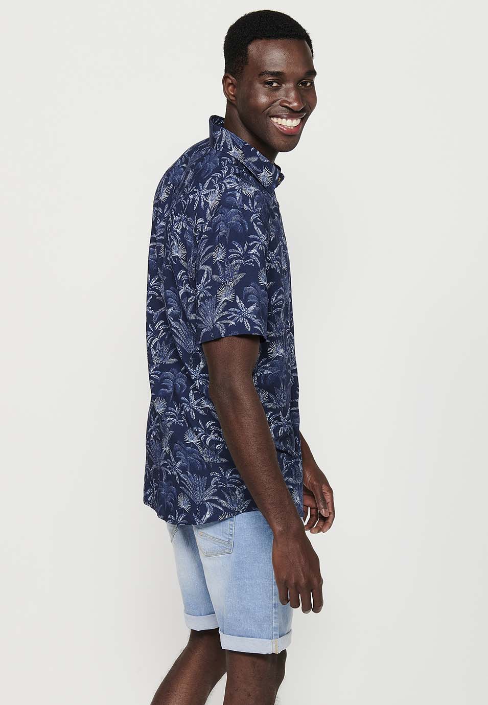 Camisa Hombre Manga Corta Estampado Palmeras Viscosa – Koroshi 2411CC44