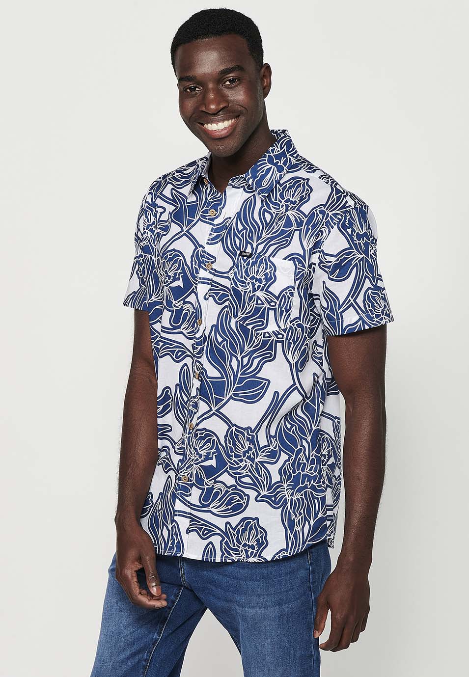 Camisa Hombre Manga Corta Estampado Floral Algodón – Koroshi 2411CC46