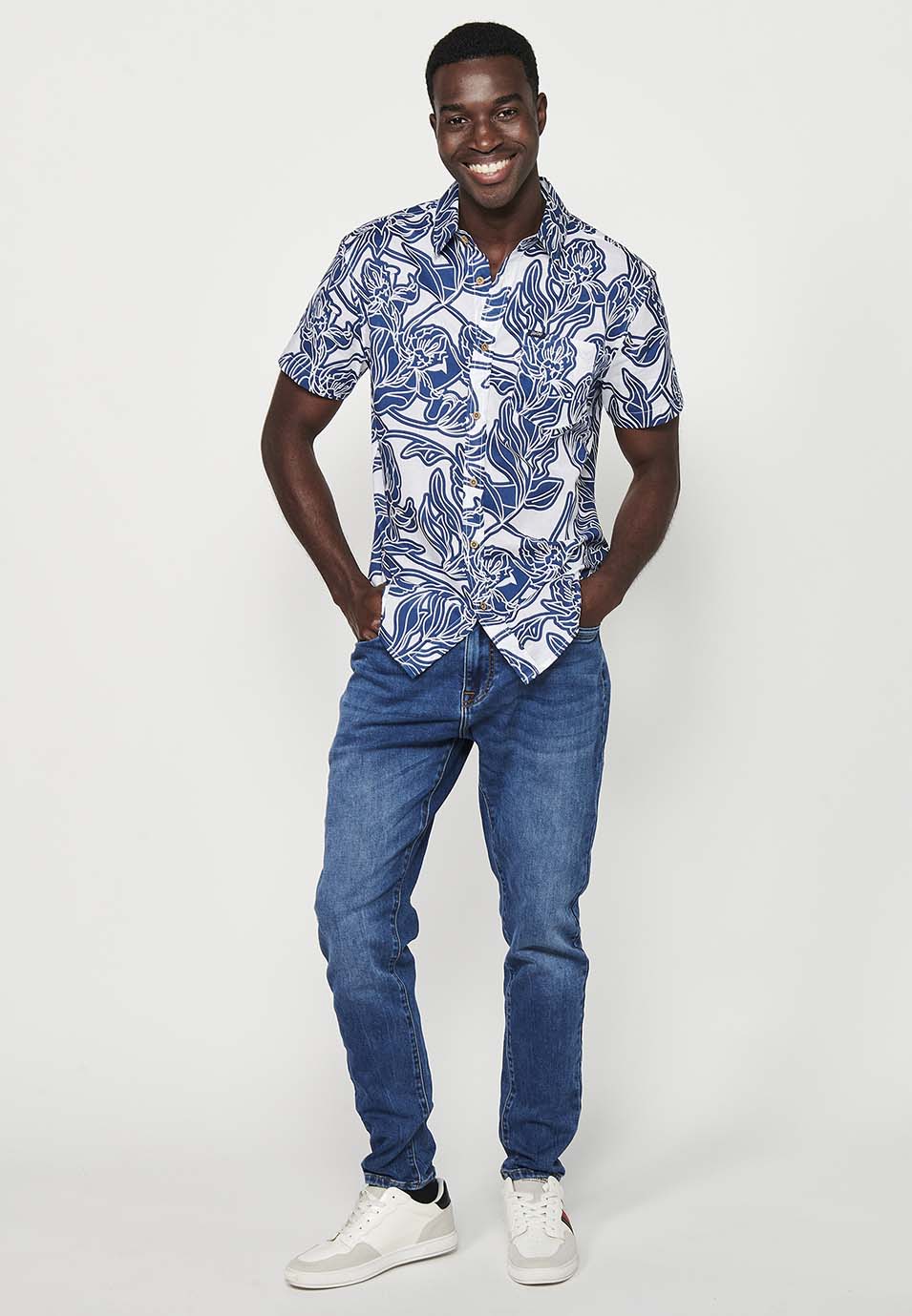 Camisa Hombre Manga Corta Estampado Floral Algodón – Koroshi 2411CC46