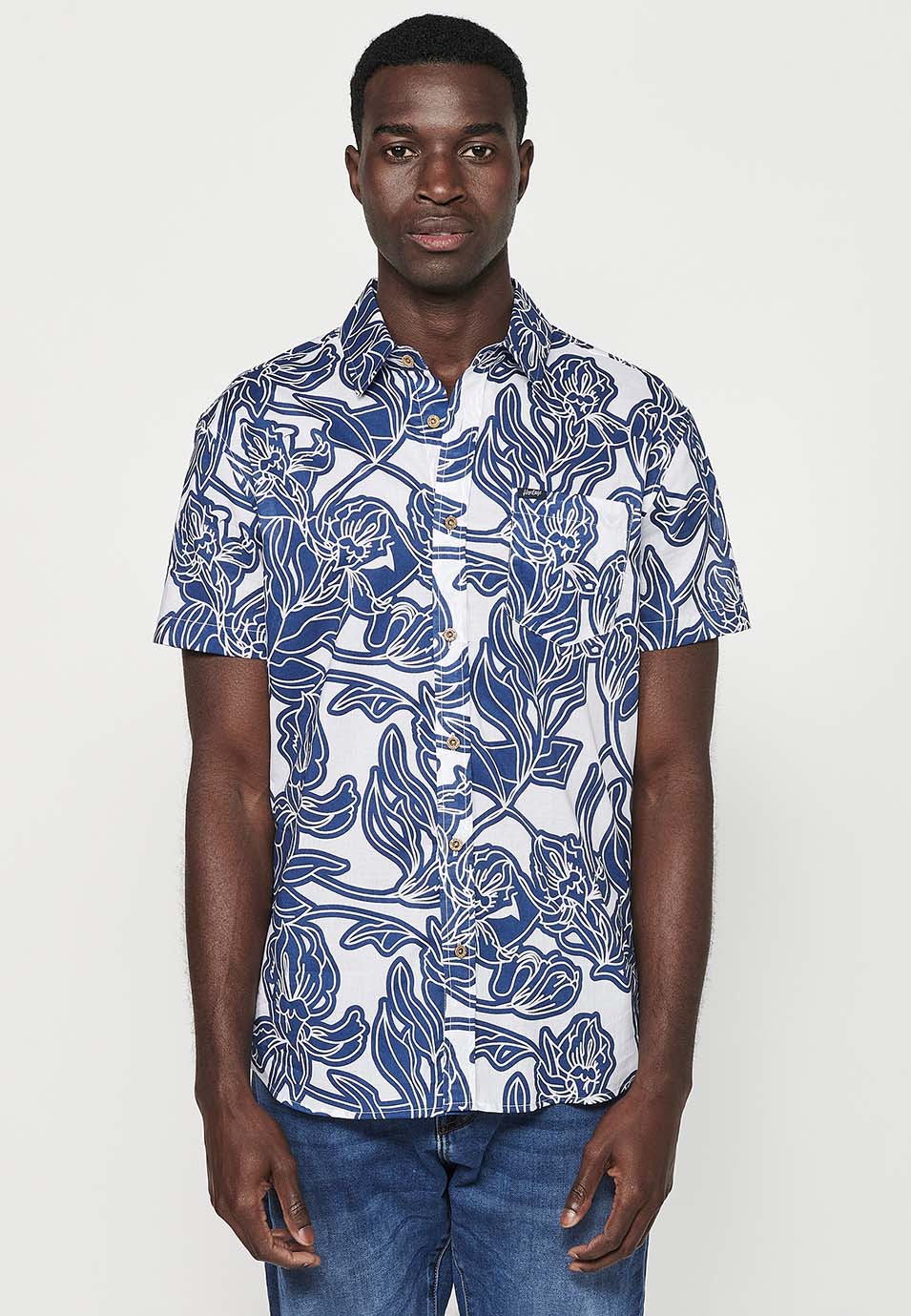 Camisa Hombre Manga Corta Estampado Floral Algodón – Koroshi 2411CC46