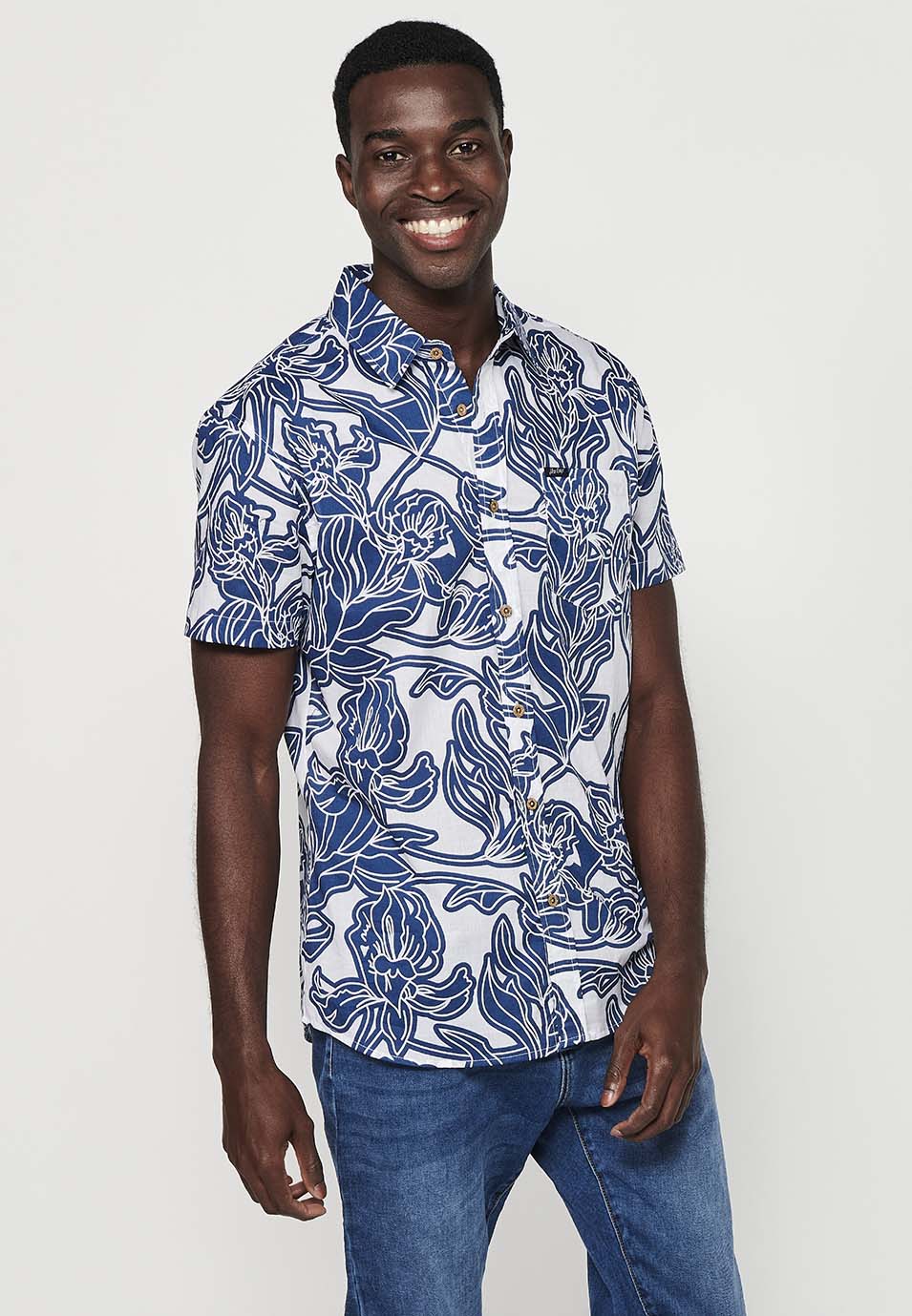 Camisa Hombre Manga Corta Estampado Floral Algodón – Koroshi 2411CC46