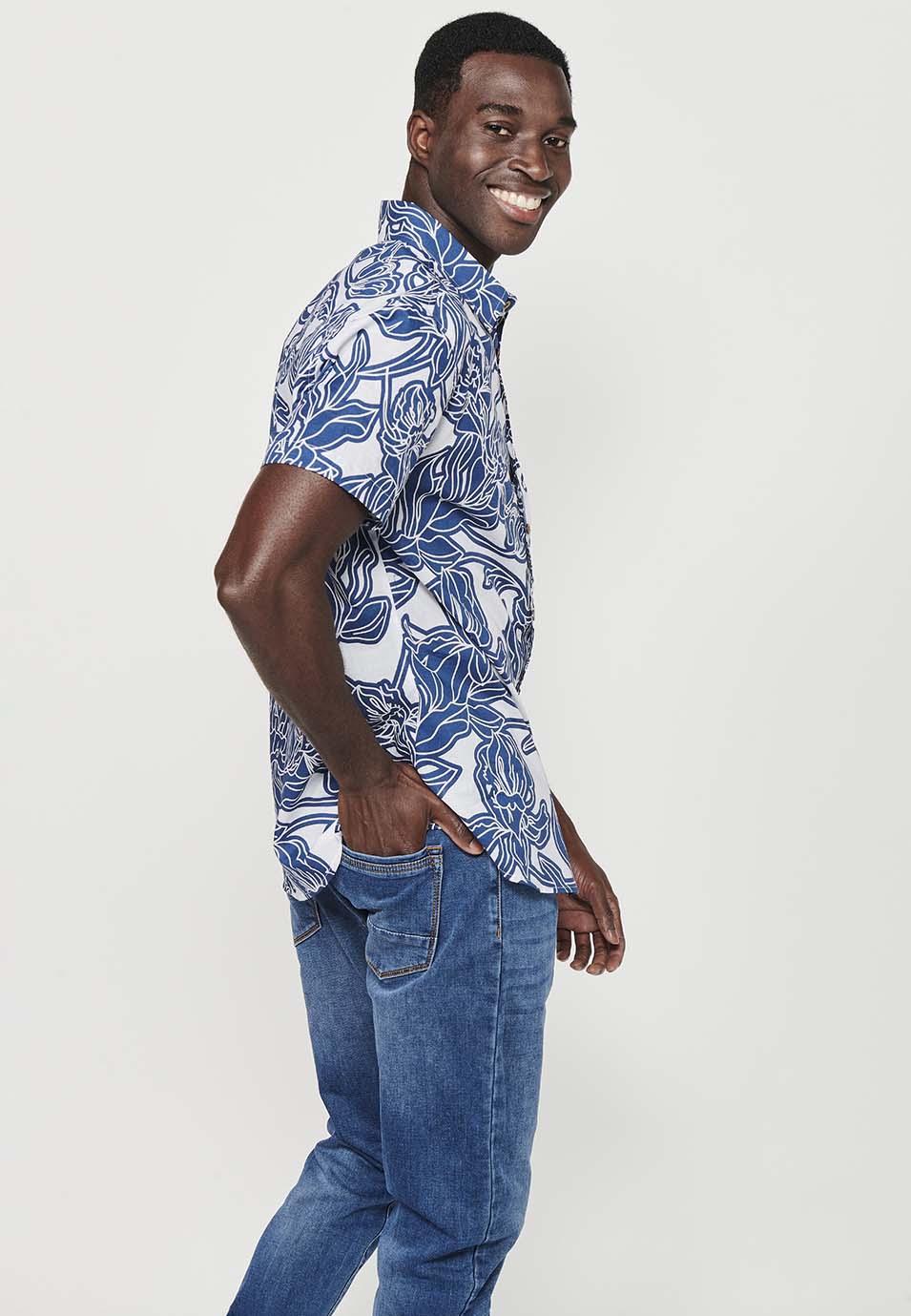 Camisa Hombre Manga Corta Estampado Floral Algodón – Koroshi 2411CC46