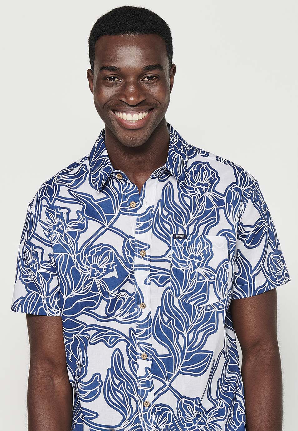Camisa Hombre Manga Corta Estampado Floral Algodón – Koroshi 2411CC46