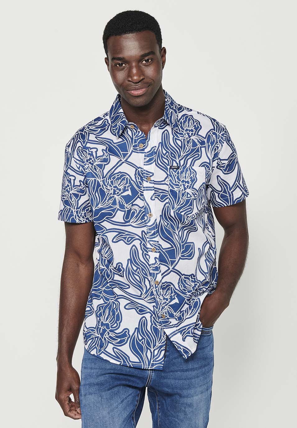 Camisa Hombre Manga Corta Estampado Floral Algodón – Koroshi 2411CC46