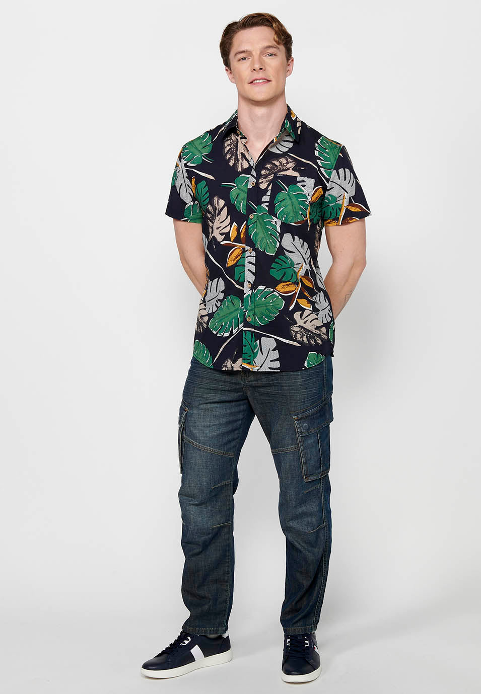 Camisa Hombre Manga Corta Estampado Floral Algodón – Koroshi 2411CC46