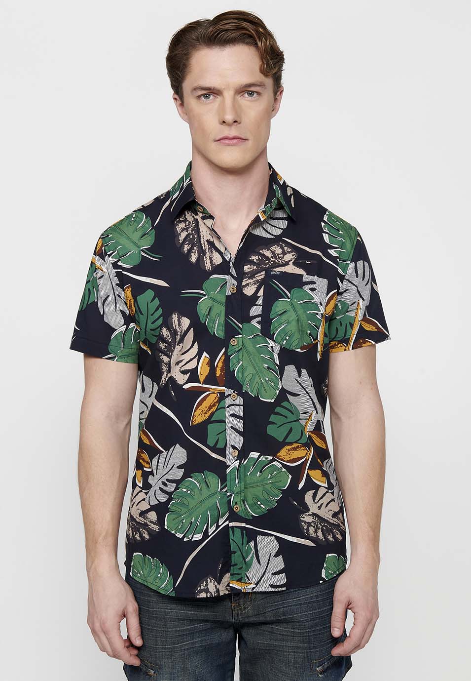 Camisa Hombre Manga Corta Estampado Floral Algodón – Koroshi 2411CC46