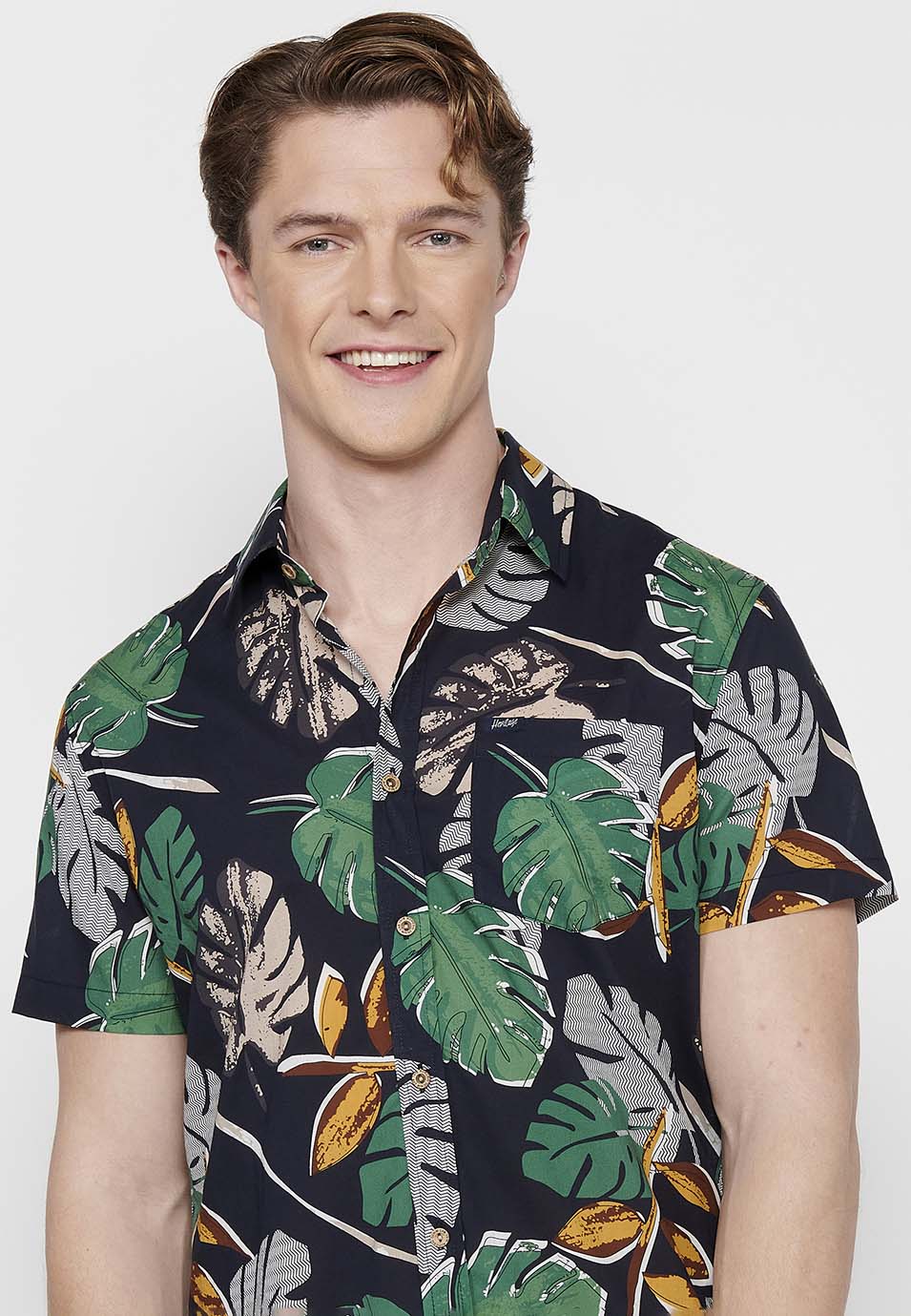 Camisa Hombre Manga Corta Estampado Floral Algodón – Koroshi 2411CC46