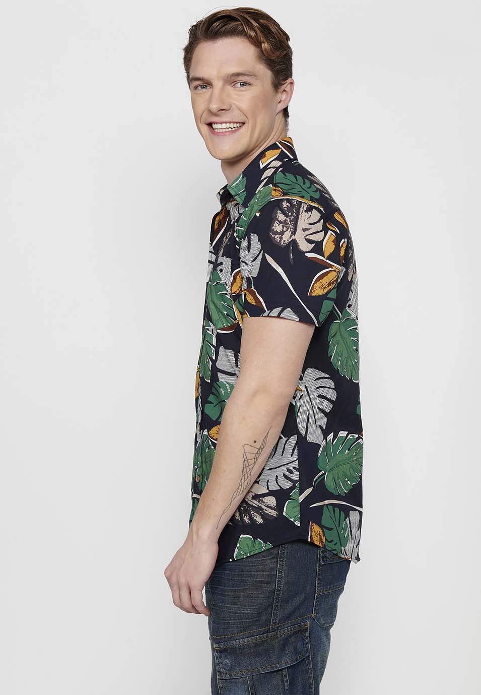 Camisa Hombre Manga Corta Estampado Floral Algodón – Koroshi 2411CC46