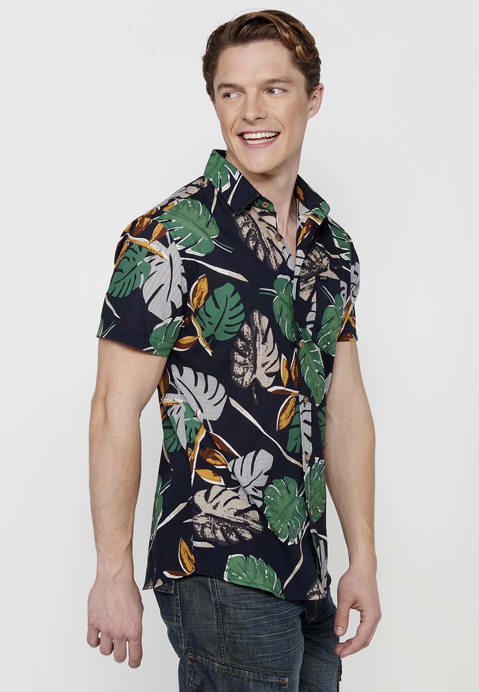 Camisa Hombre Manga Corta Estampado Floral Algodón – Koroshi 2411CC46