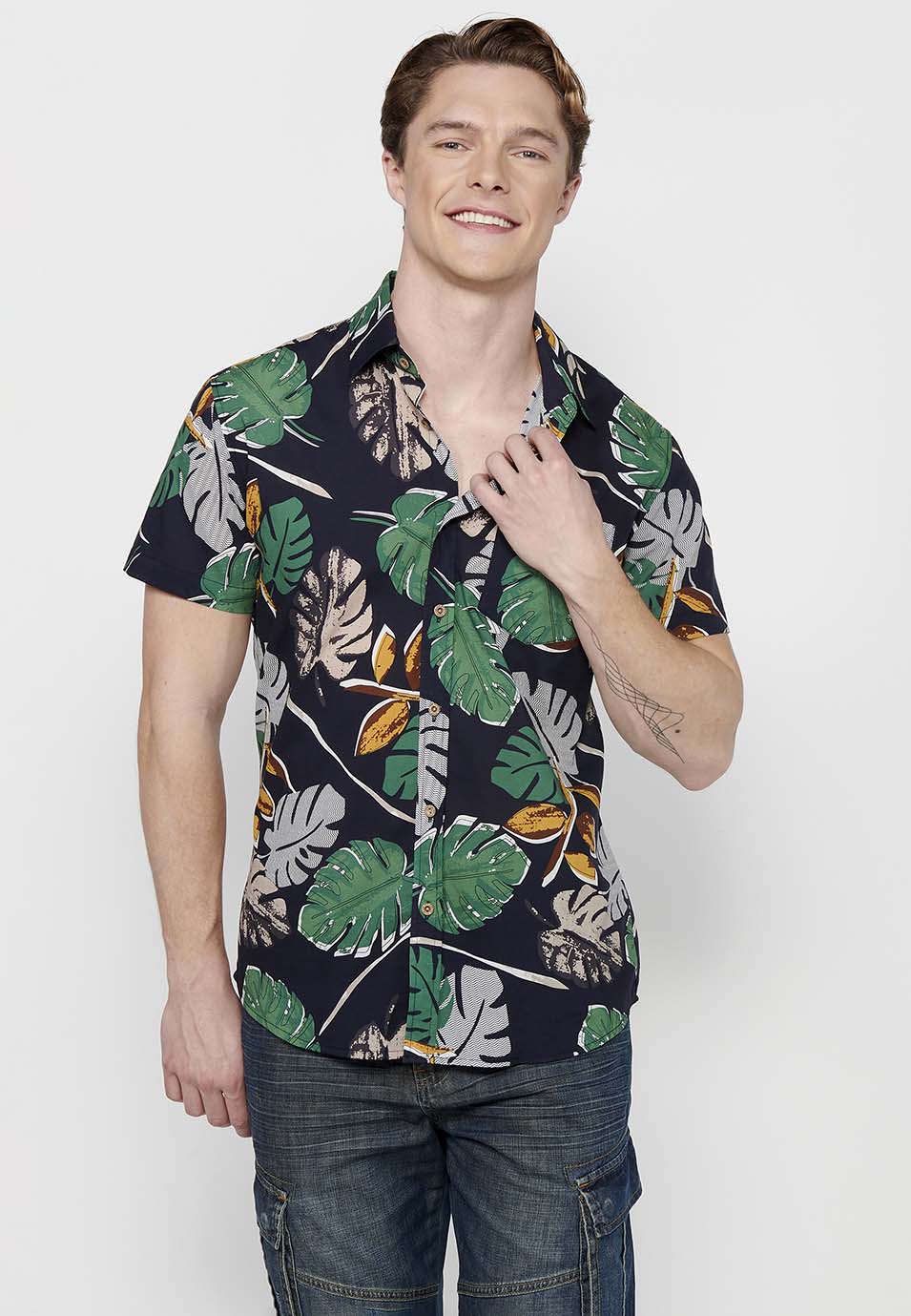 Camisa Hombre Manga Corta Estampado Floral Algodón – Koroshi 2411CC46