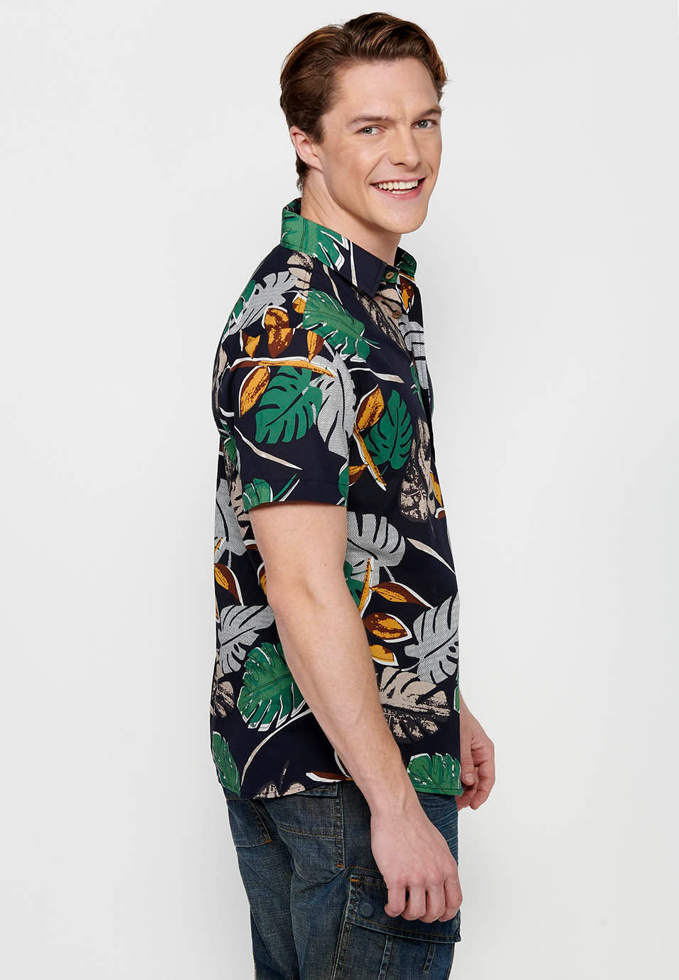 Camisa Hombre Manga Corta Estampado Floral Algodón – Koroshi 2411CC46