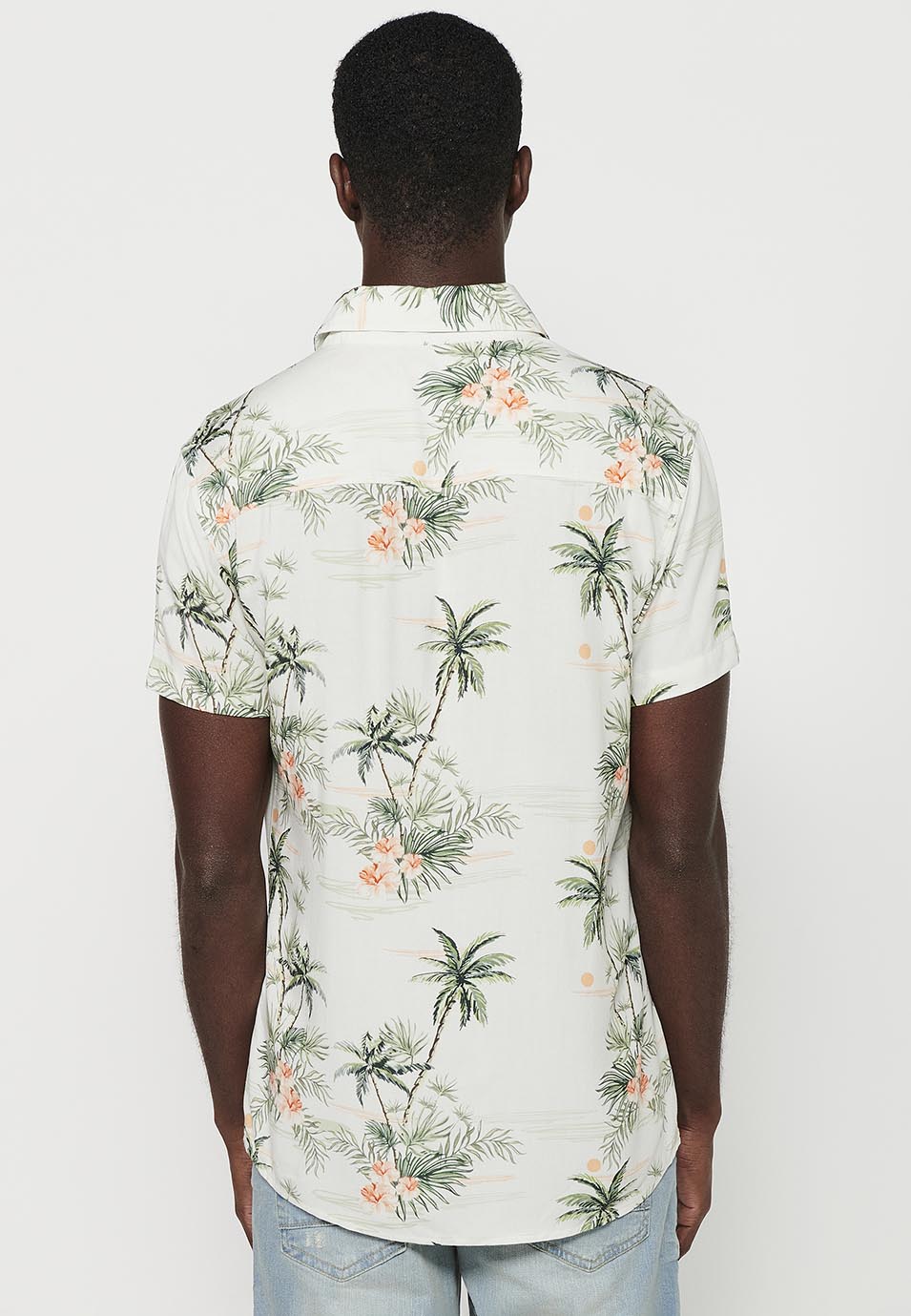 Camisa Hombre Manga Corta Estampado Tropical Viscosa – Koroshi 2411CC47