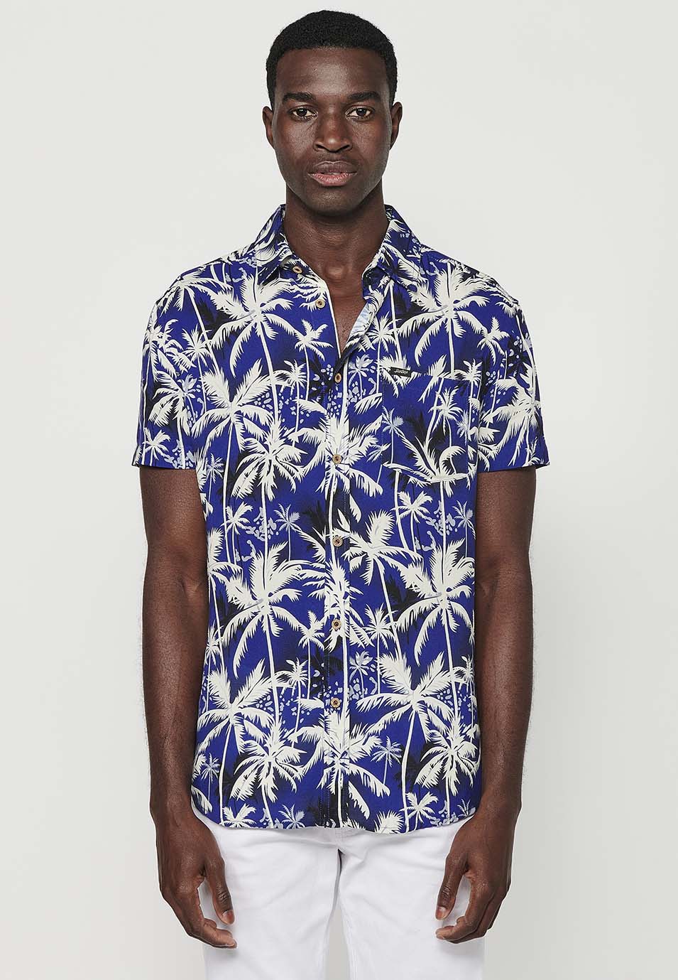 Camisa Hombre Manga Corta Estampado Tropical Viscosa – Koroshi 2411CC47