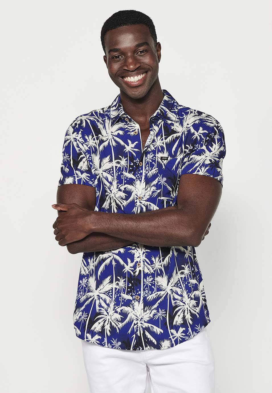 Camisa Hombre Manga Corta Estampado Tropical Viscosa – Koroshi 2411CC47