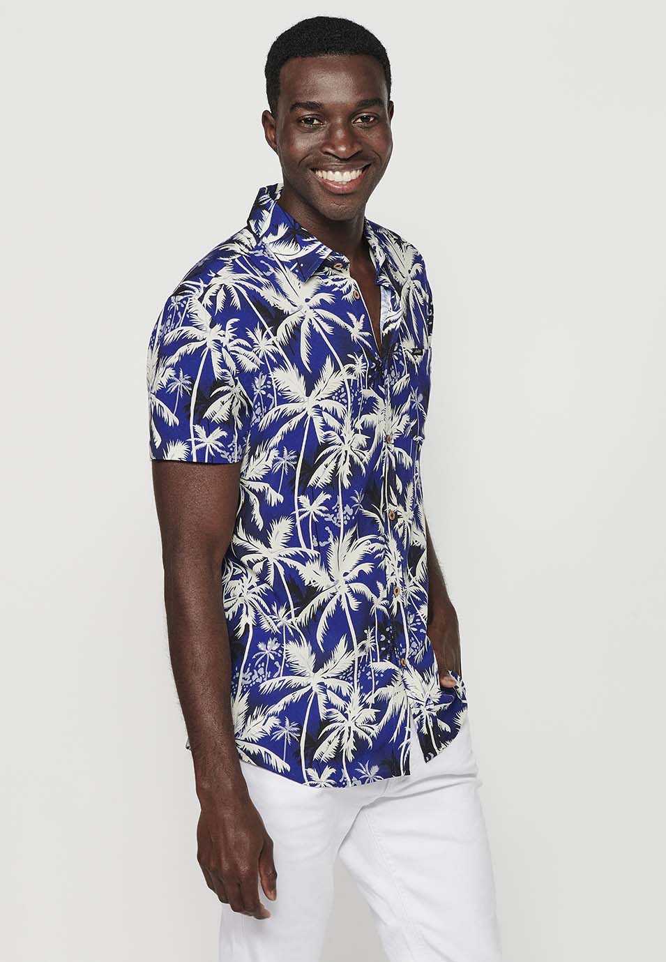 Camisa Hombre Manga Corta Estampado Tropical Viscosa – Koroshi 2411CC47