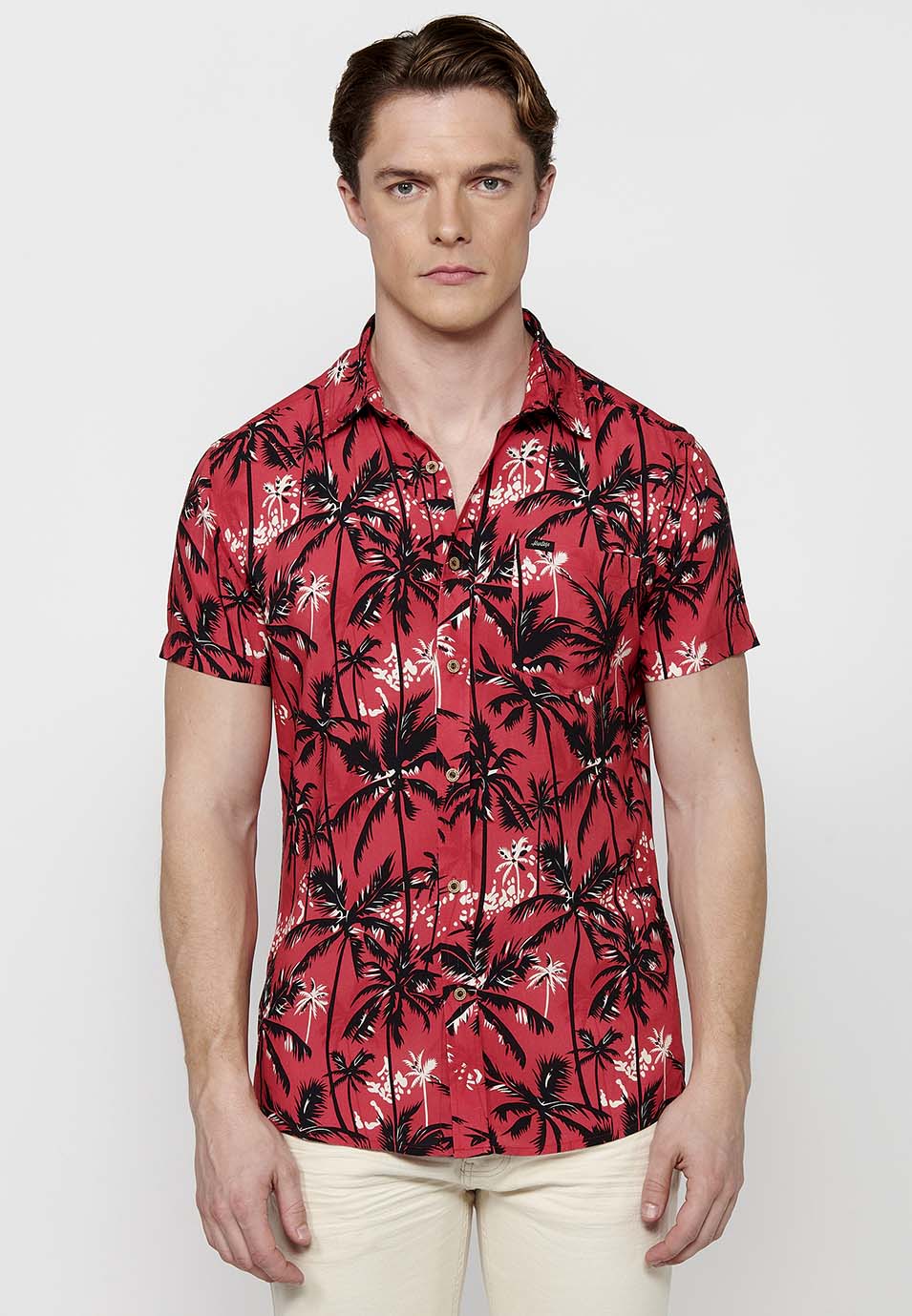 Camisa Hombre Manga Corta Estampado Tropical Viscosa – Koroshi 2411CC47