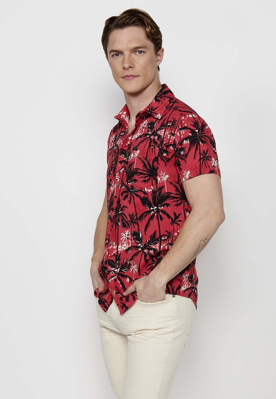 Camisa Hombre Manga Corta Estampado Tropical Viscosa – Koroshi 2411CC47