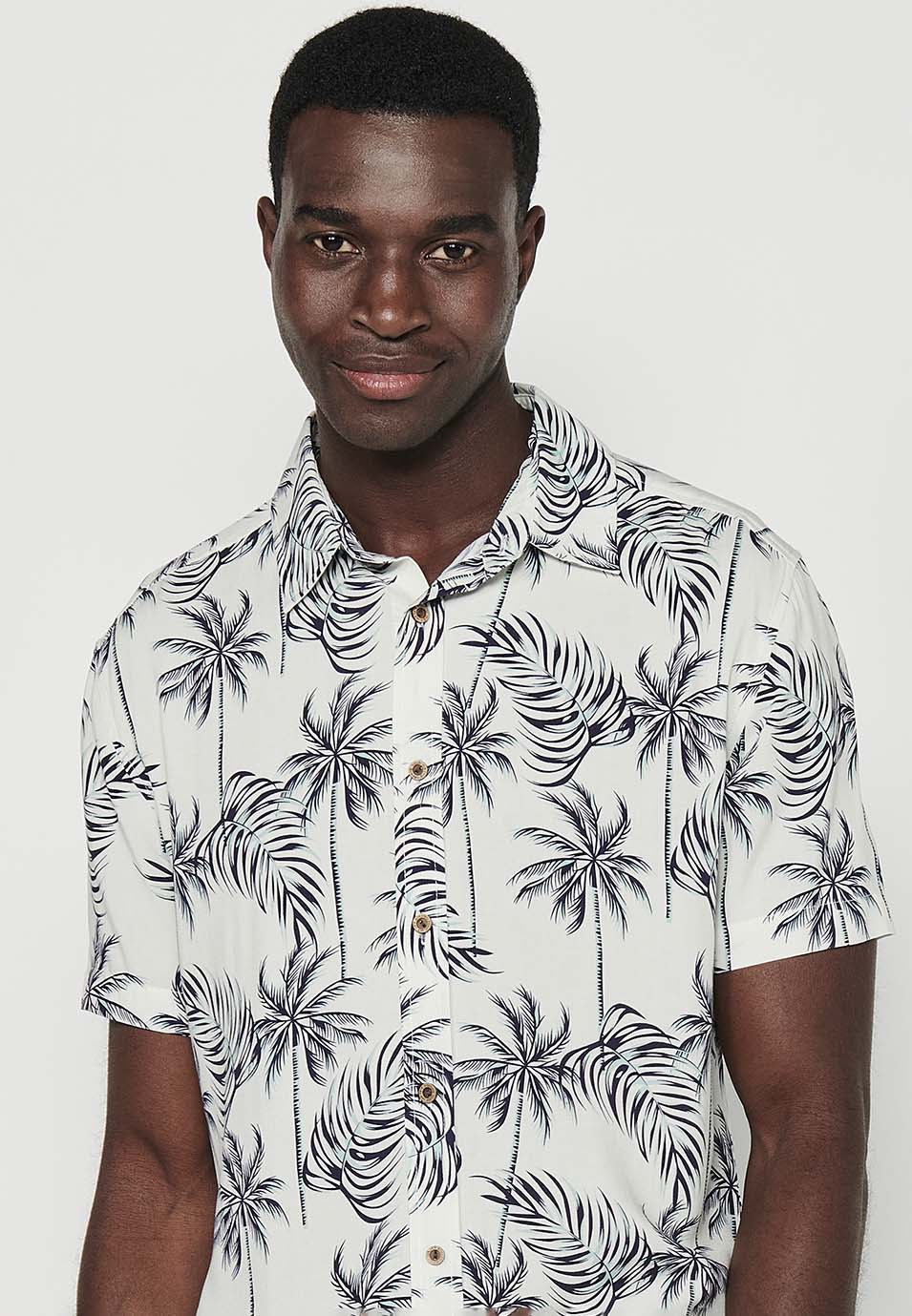 Camisa Hombre Manga Corta Estampado Tropical Palmeras Viscosa – Koroshi 2411CC50