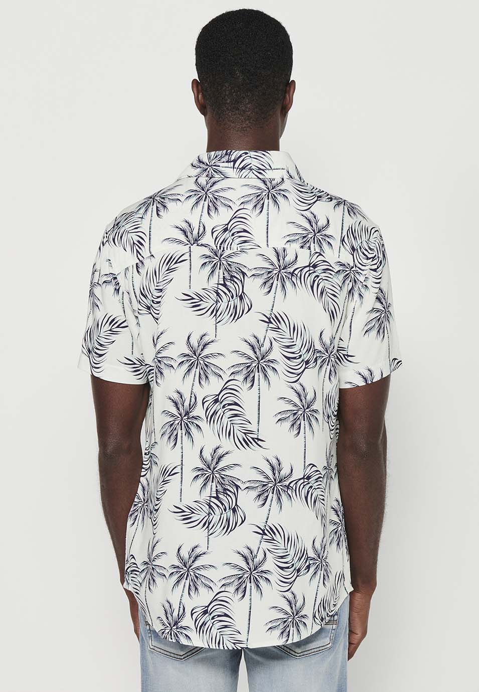 Camisa Hombre Manga Corta Estampado Tropical Palmeras Viscosa – Koroshi 2411CC50