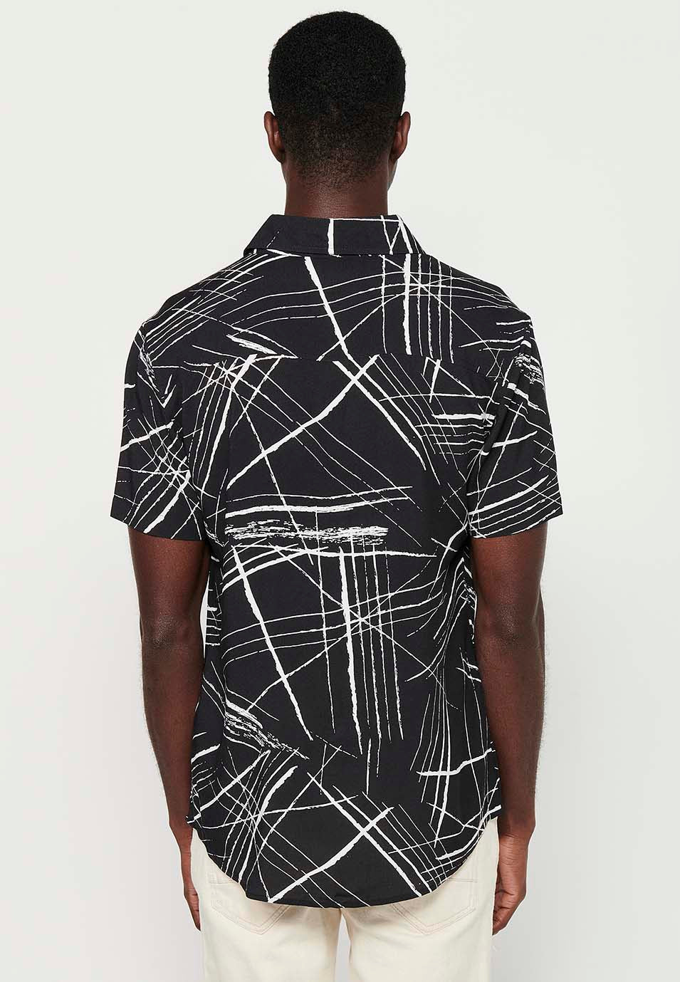 Camisa Hombre Manga Corta Estampado Tropical Palmeras Viscosa – Koroshi 2411CC50
