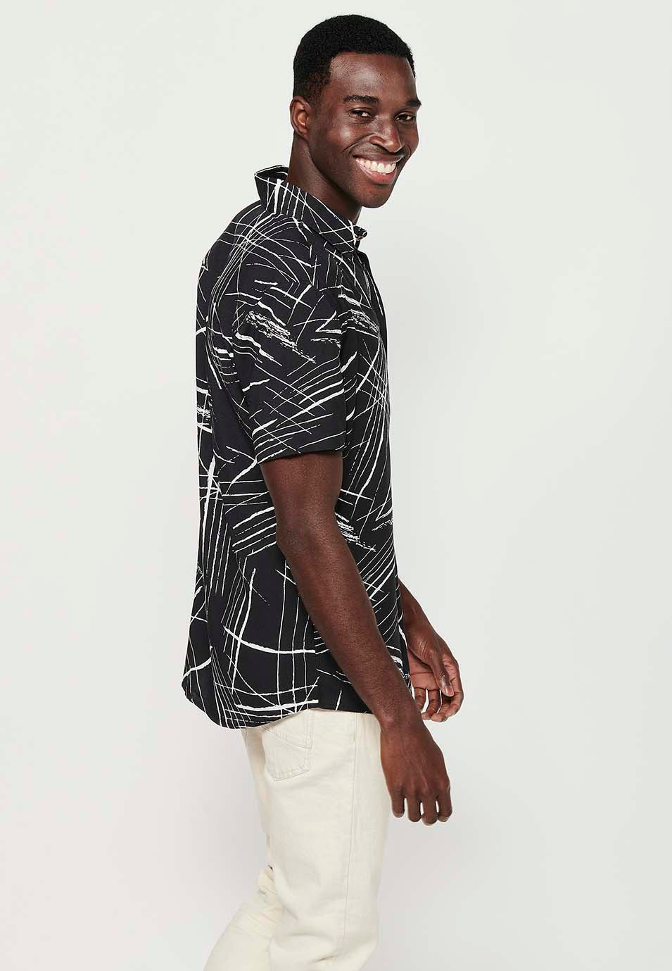 Camisa Hombre Manga Corta Estampado Tropical Palmeras Viscosa – Koroshi 2411CC50