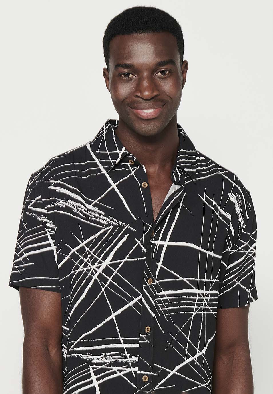 Camisa Hombre Manga Corta Estampado Tropical Palmeras Viscosa – Koroshi 2411CC50