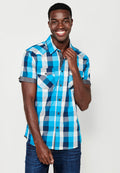 Camisa Hombre Manga Corta Cuadros Algodón Bolsillos Solapa – Koroshi 2411CC56