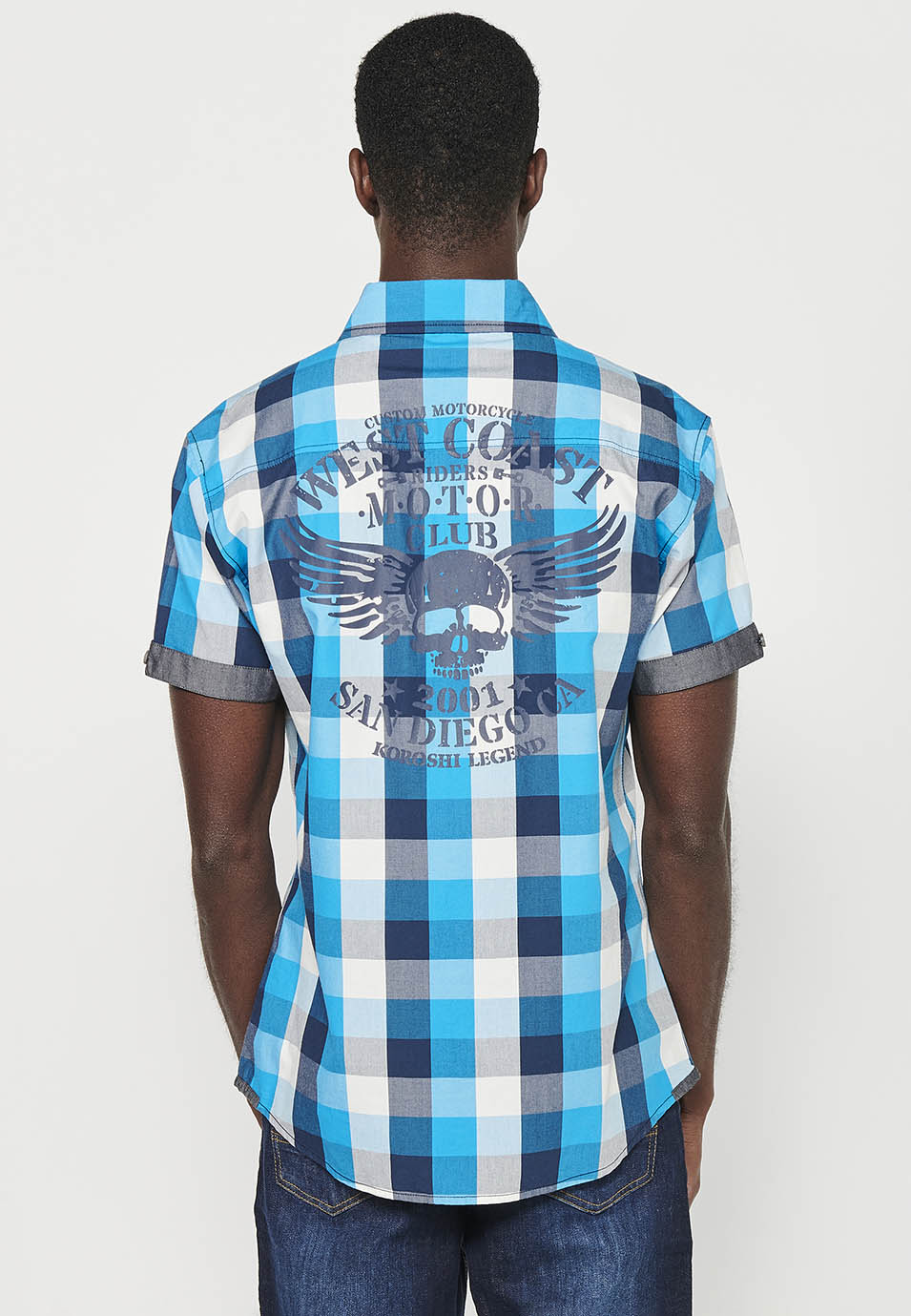 Camisa Hombre Manga Corta Cuadros Algodón Bolsillos Solapa – Koroshi 2411CC56