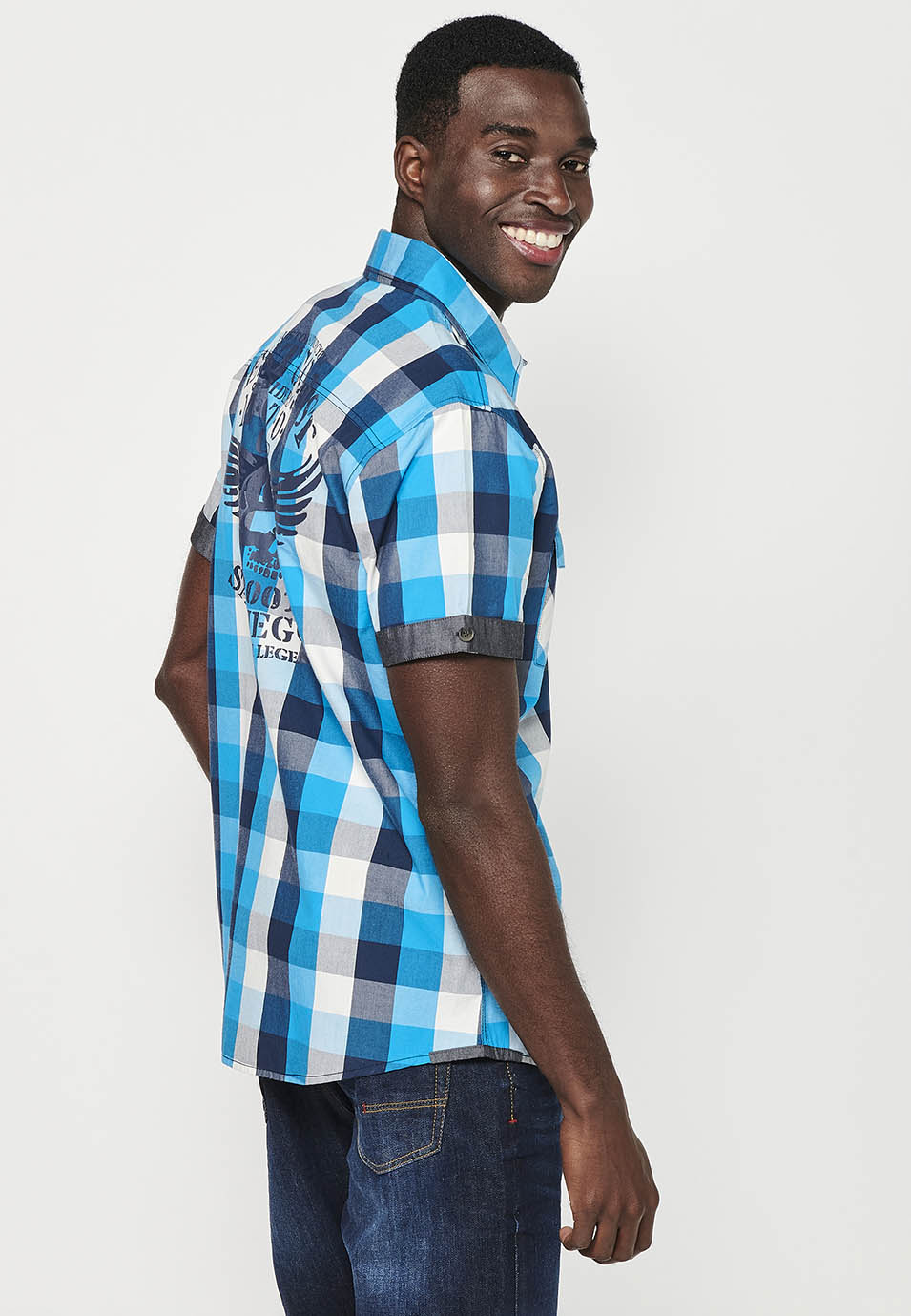 Camisa Hombre Manga Corta Cuadros Algodón Bolsillos Solapa – Koroshi 2411CC56