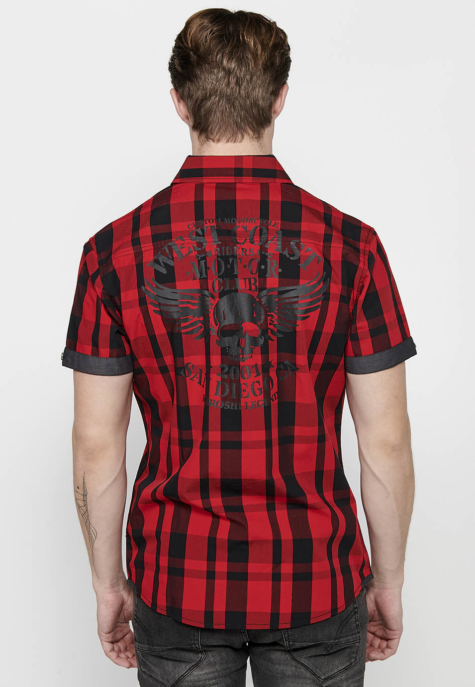 Camisa Hombre Manga Corta Cuadros Algodón Bolsillos Solapa – Koroshi 2411CC56