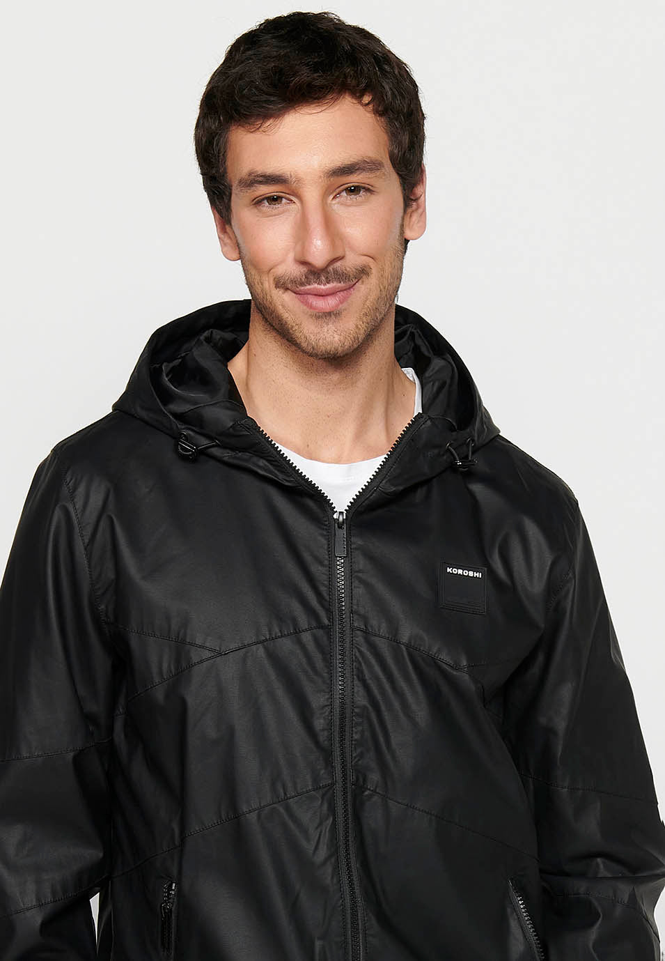 Cazadora Bomber Efecto Piel con Capucha Hombre – Koroshi Negra