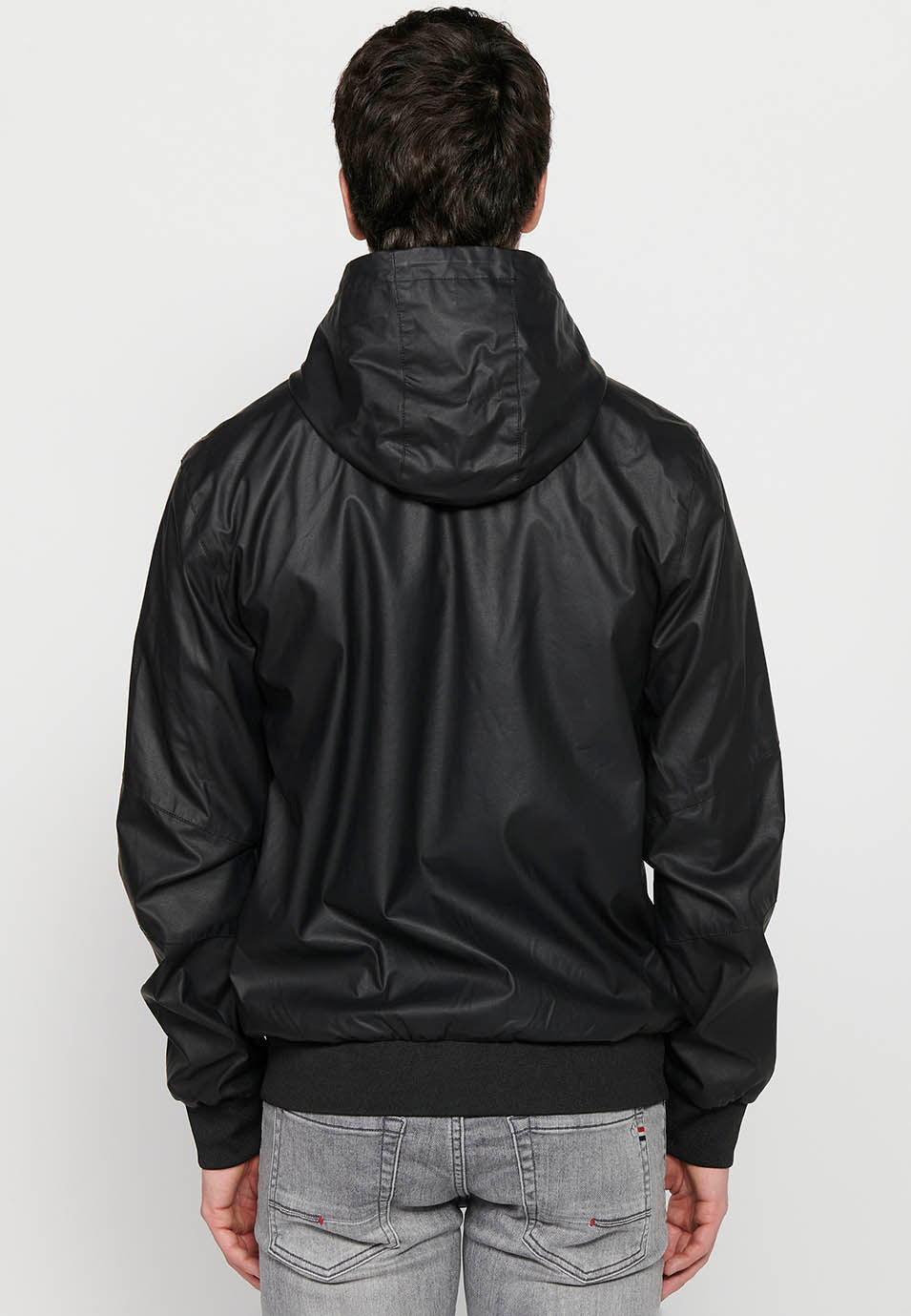 Cazadora Bomber Efecto Piel con Capucha Hombre – Koroshi Negra