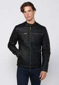 Chaqueta Biker Efecto Piel Cuello Alto Hombre – Koroshi 2411JA03