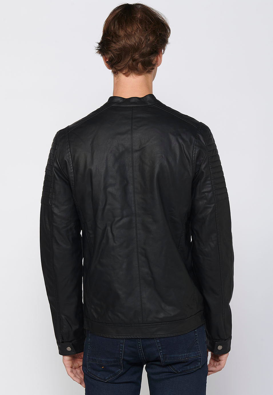 Chaqueta Biker Efecto Piel Cuello Alto Hombre – Koroshi 2411JA03