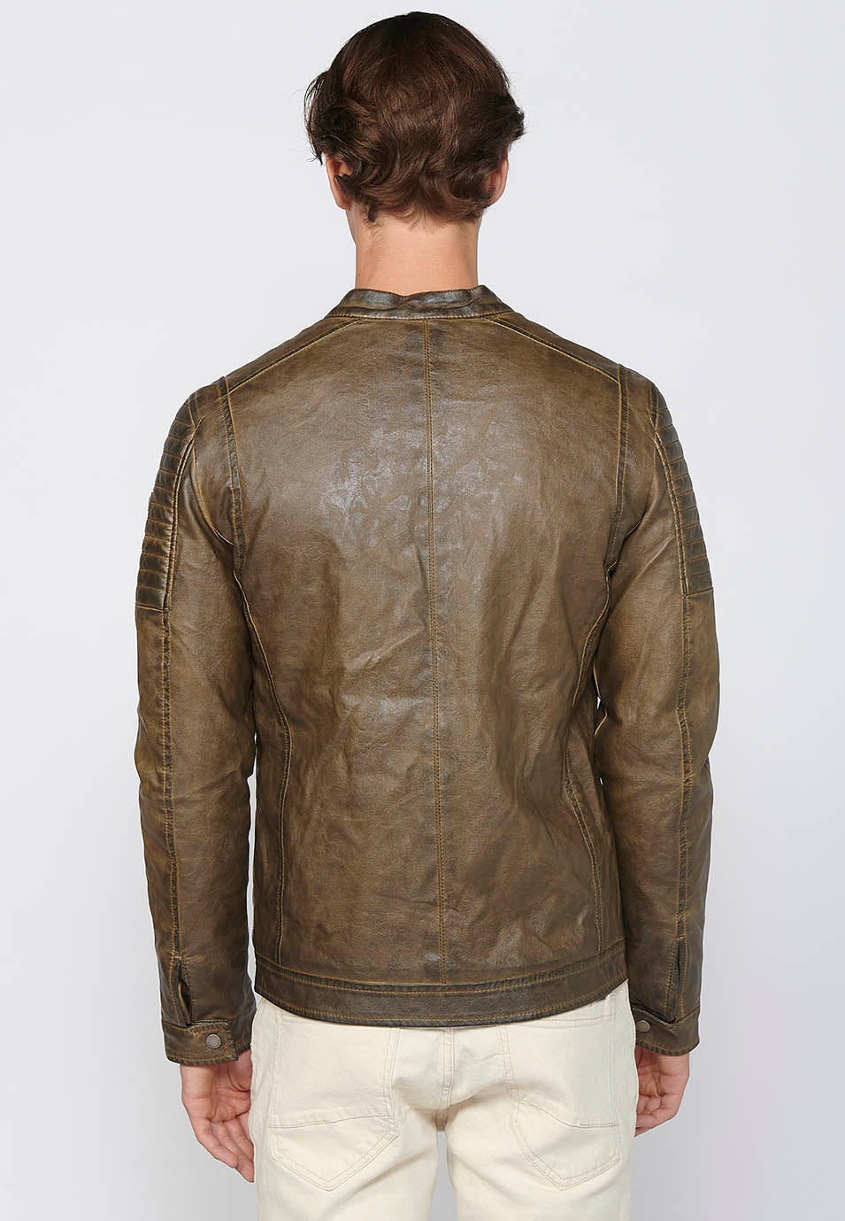 Chaqueta Biker Efecto Piel Cuello Alto Hombre – Koroshi 2411JA03