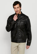 Chaqueta Biker Efecto Piel Cuello Alto Hombre – Koroshi Marrón Oscuro
