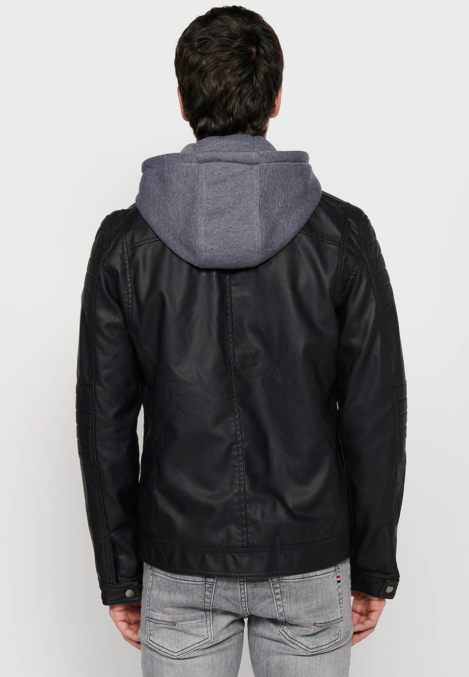 Chaqueta Biker Efecto Piel Capucha Desmontable Hombre – Koroshi 2411JA05