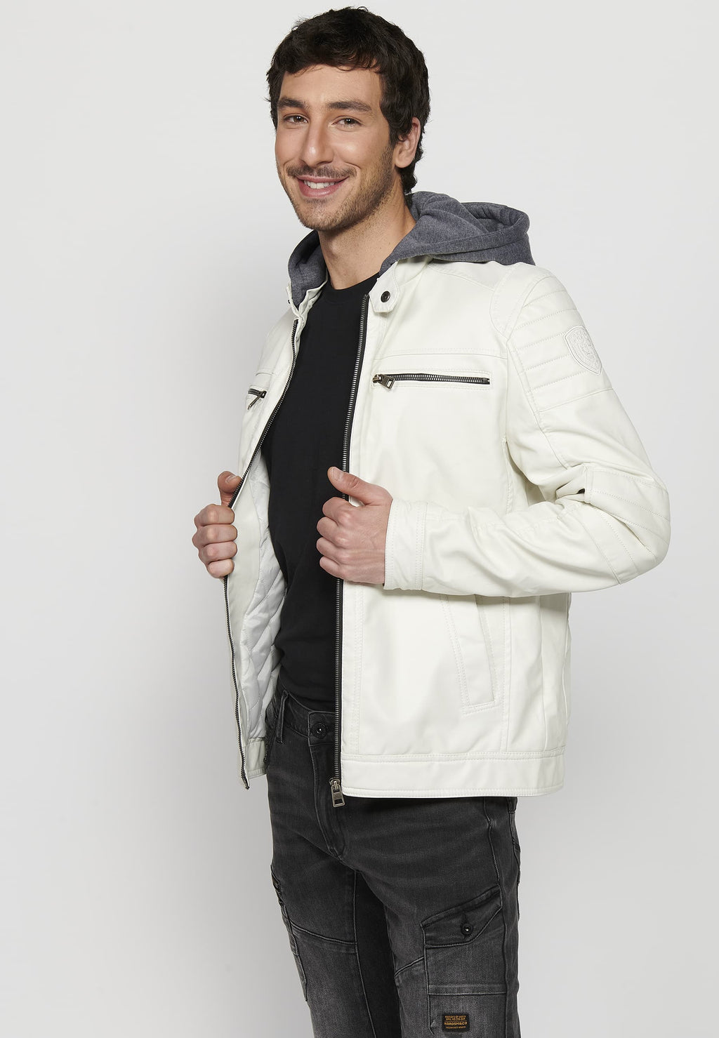 Chaqueta Biker Efecto Piel Capucha Desmontable Hombre – Koroshi 2411JA05