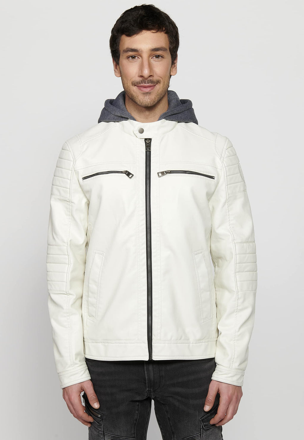 Chaqueta Biker Efecto Piel Capucha Desmontable Hombre – Koroshi 2411JA05
