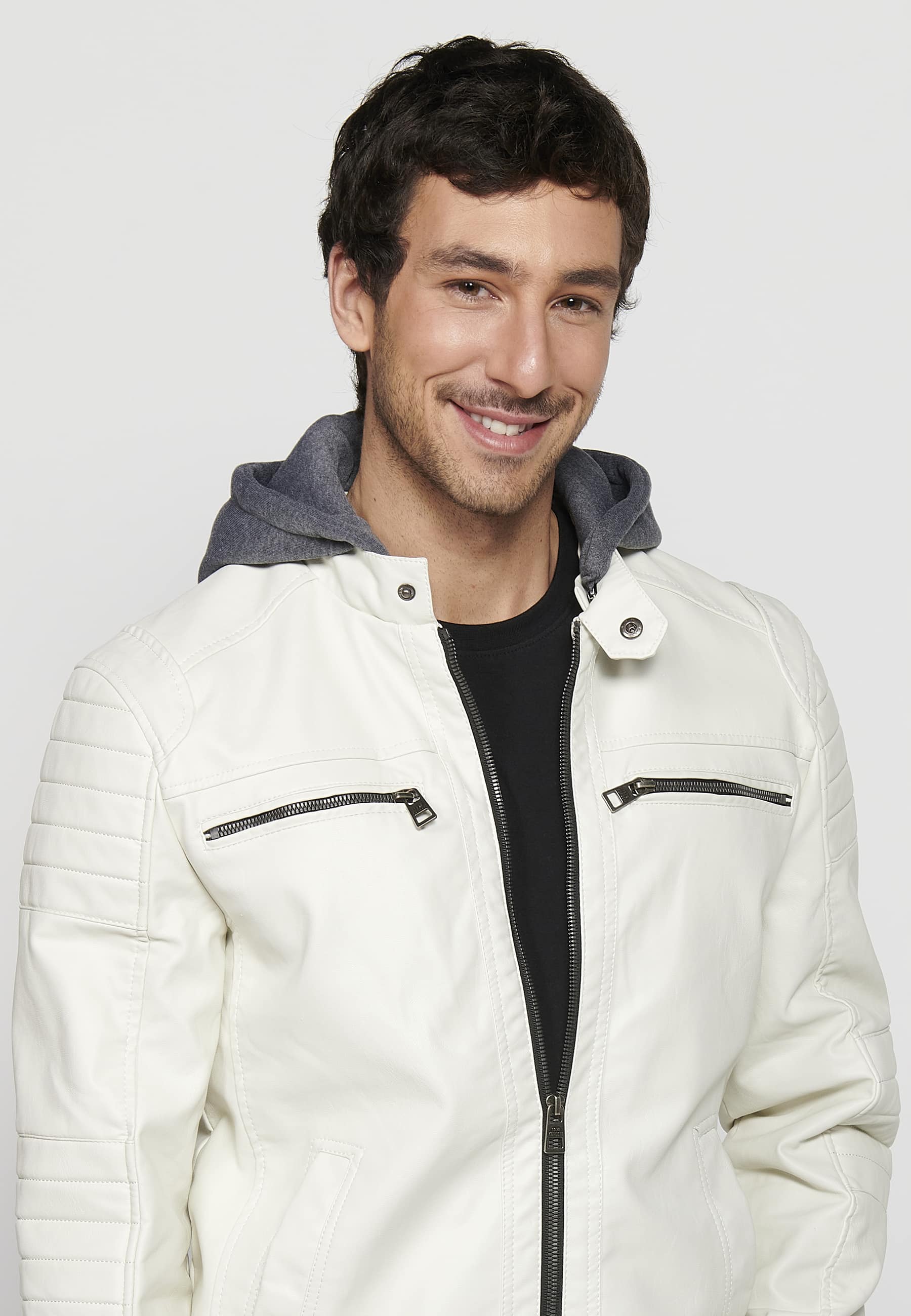 Chaqueta Biker Efecto Piel Capucha Desmontable Hombre – Koroshi 2411JA05