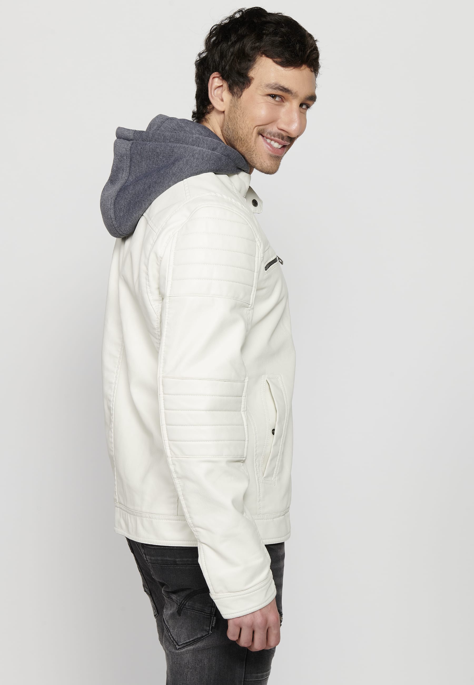 Chaqueta Biker Efecto Piel Capucha Desmontable Hombre – Koroshi 2411JA05
