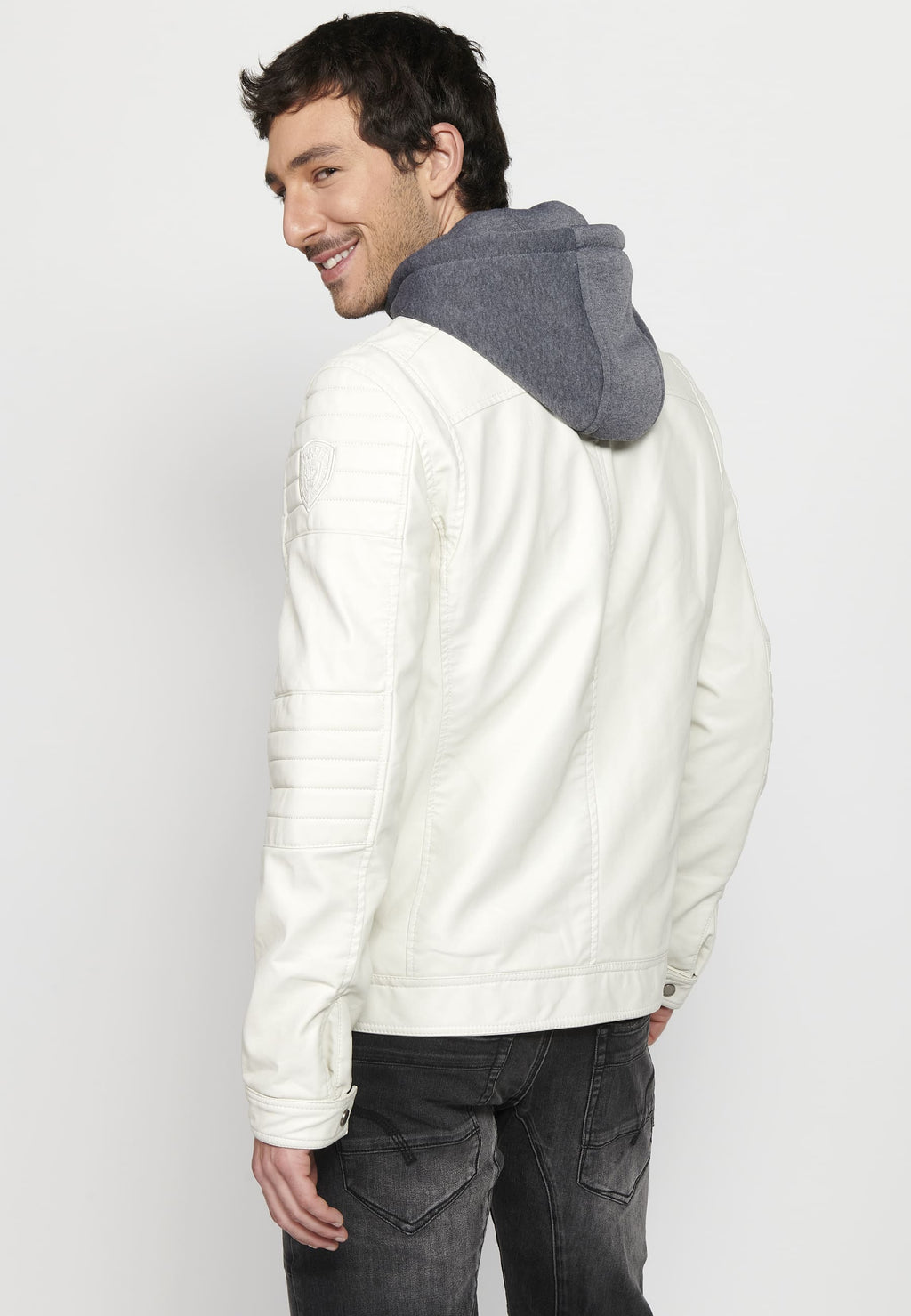 Chaqueta Biker Efecto Piel Capucha Desmontable Hombre – Koroshi 2411JA05