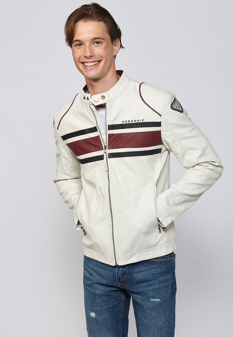 Cazadora Biker Efecto Piel Racing Hombre – Koroshi Cruda