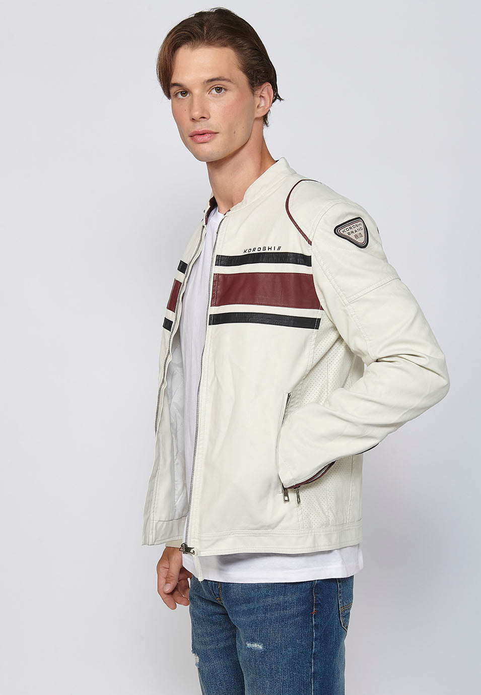Cazadora Biker Efecto Piel Racing Hombre – Koroshi Cruda