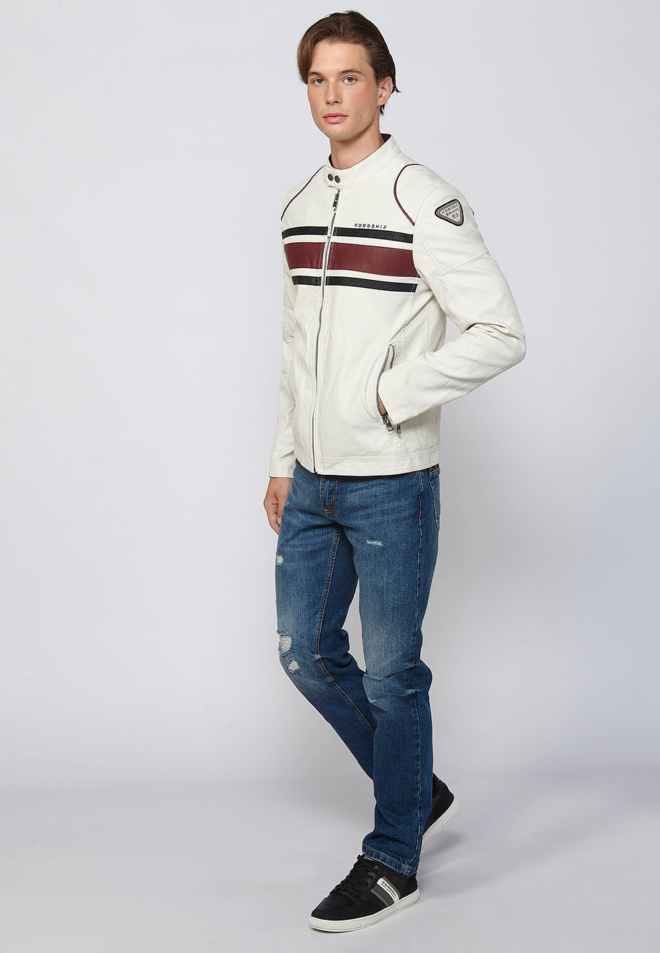 Cazadora Biker Efecto Piel Racing Hombre – Koroshi Cruda