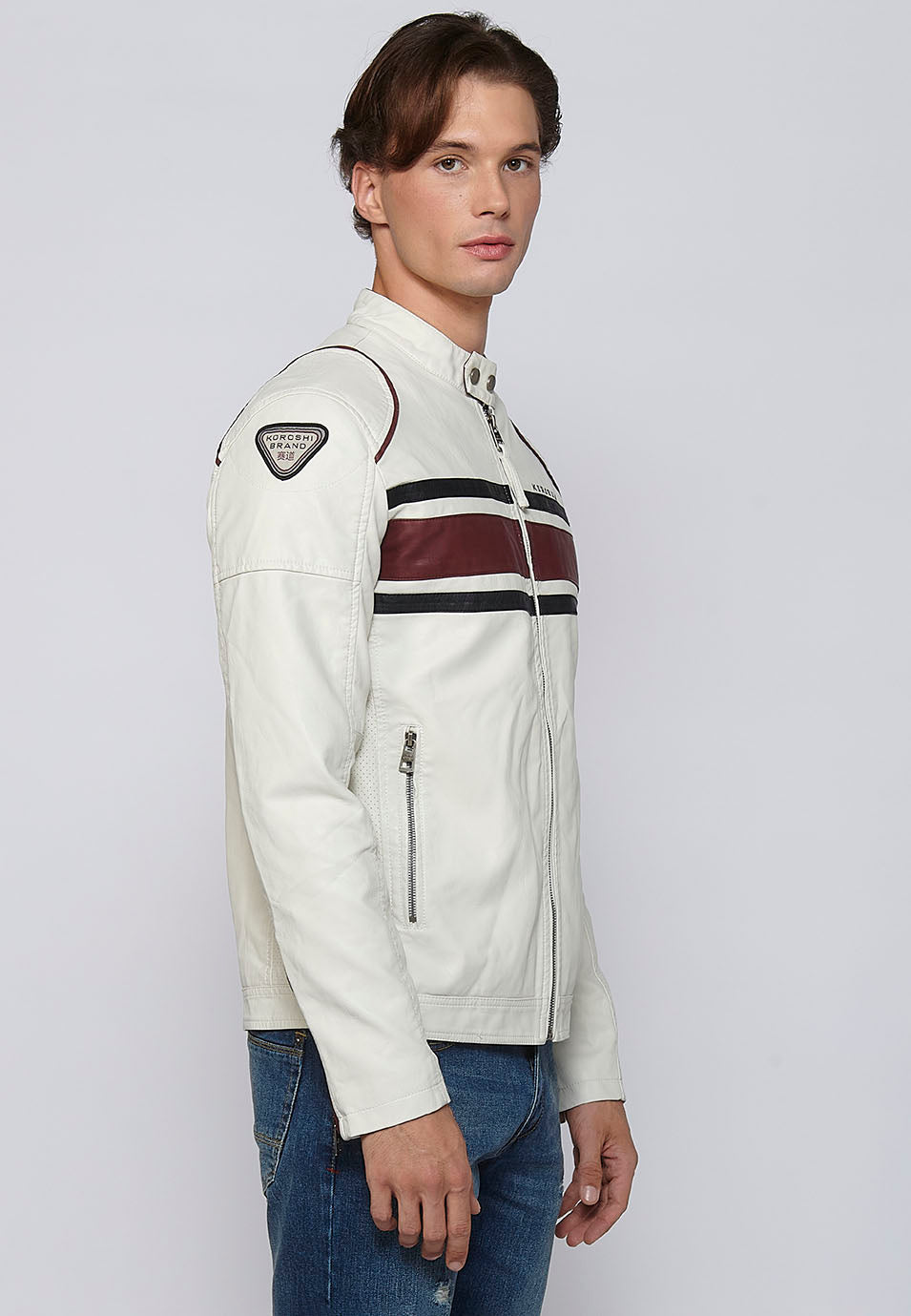 Cazadora Biker Efecto Piel Racing Hombre – Koroshi Cruda