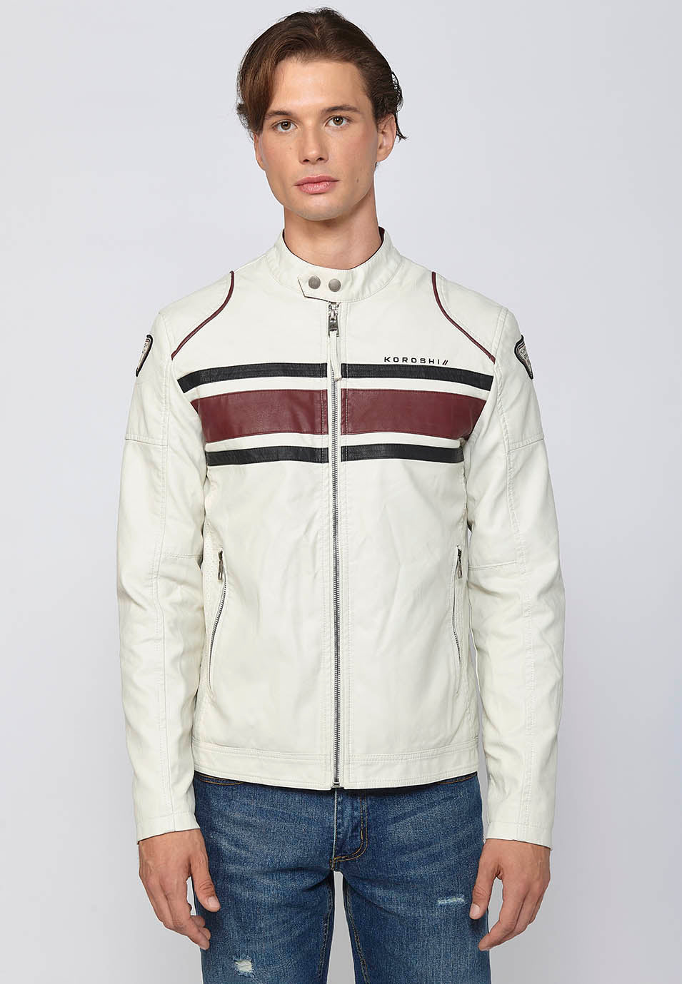 Cazadora Biker Efecto Piel Racing Hombre – Koroshi Cruda